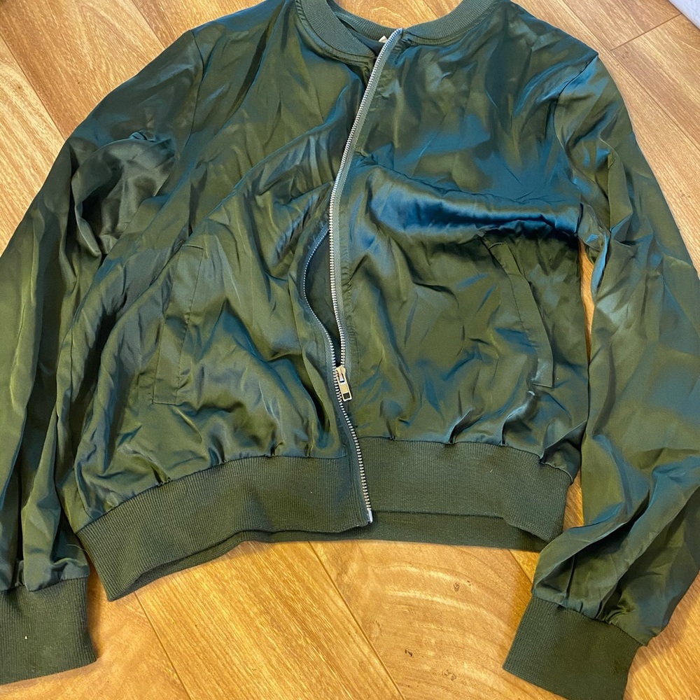 Green satin Honeybum bomber jacket size L